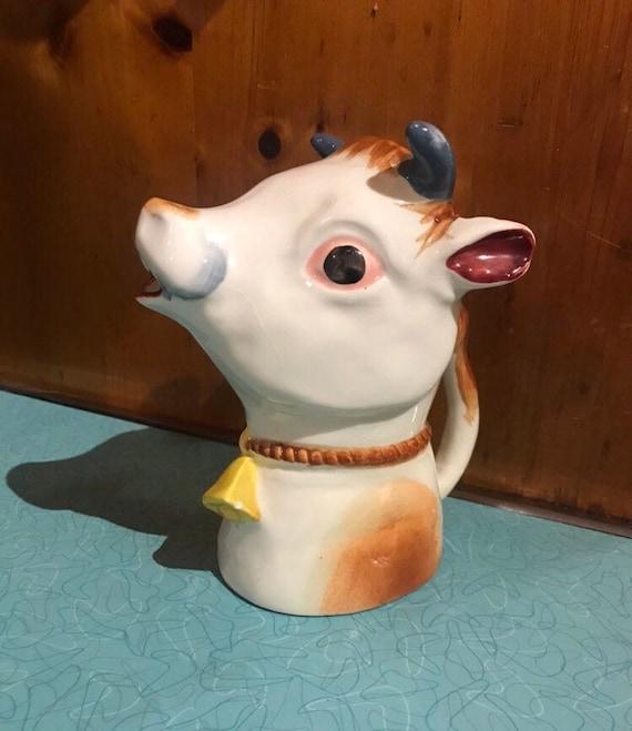 Vintage White Cow Creamer Large Ceramic Creamer Farmhouse Kitchen Cow Collectible Cow Decor Country Kitchen 50s Kitchen Decor