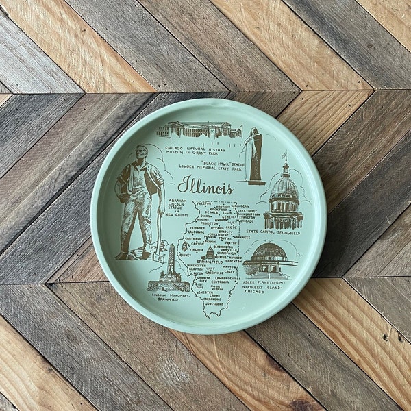 Vintage State Serving Tray, State Tip Tray, Illinois Souvenir Tray, Vintage State Tray, Illinois Souvenir, IL Tray, Chicago Tray, Metal Tray