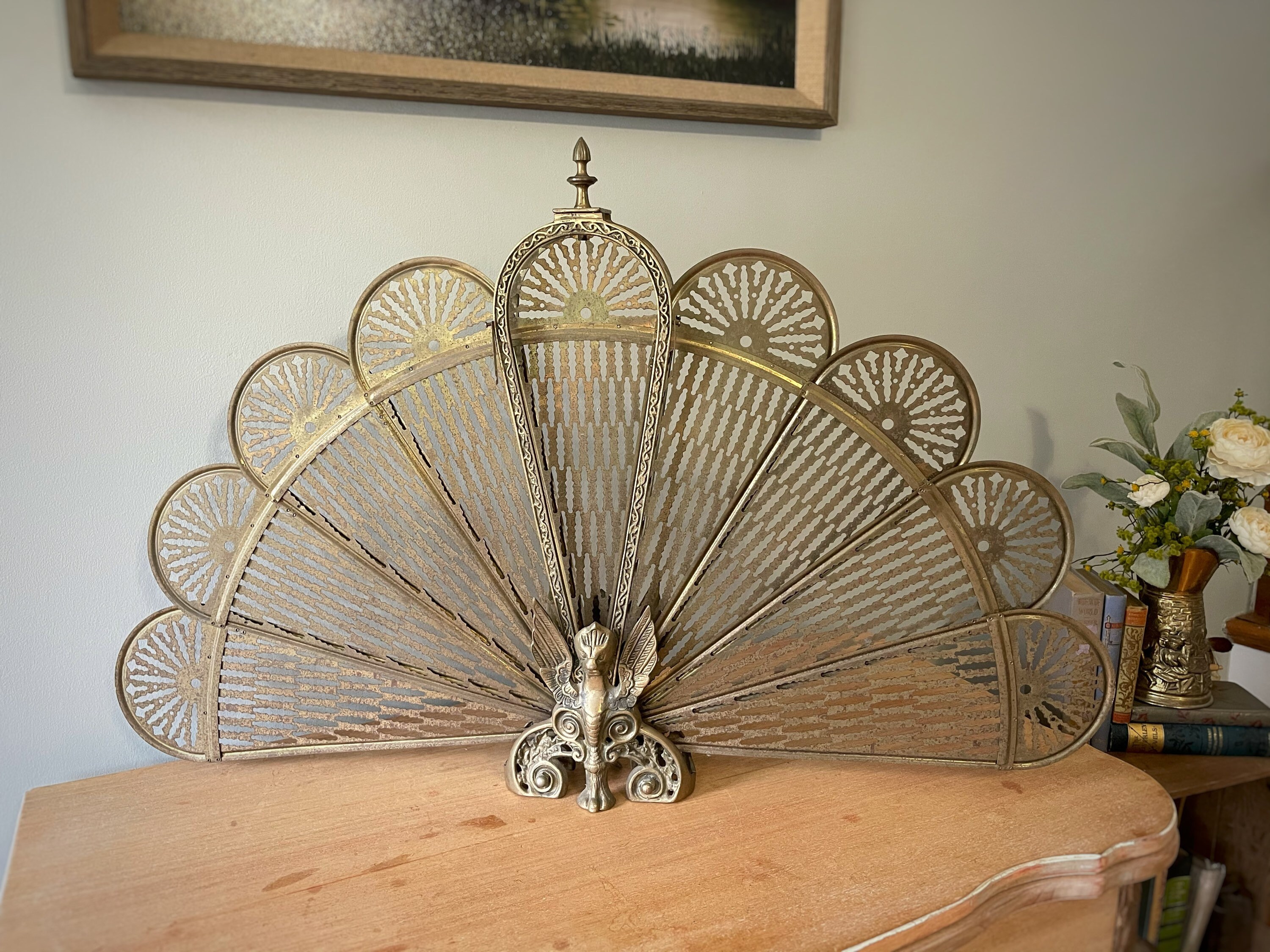 Vintage Brass Medieval Fireplace Screen Brass Fire Screen Etsy