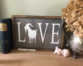 Panneau en bois Love chèvre, art animalier de la ferme, cadeau artisanal