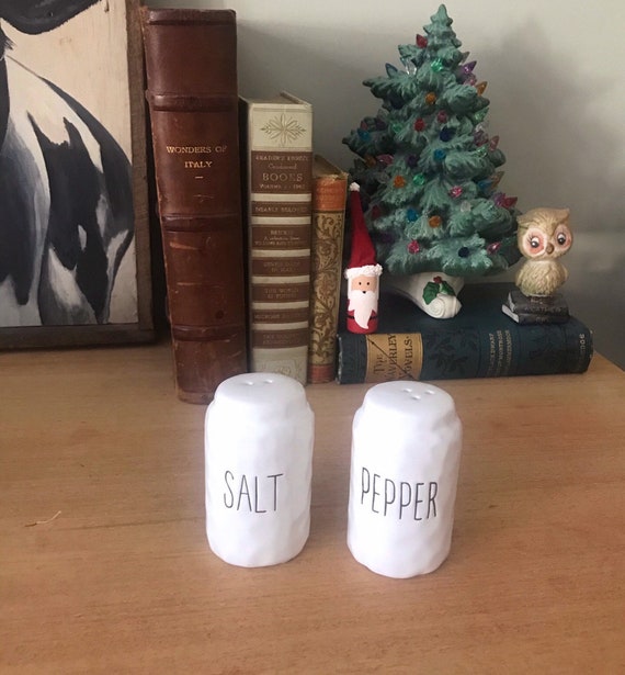 White Ceramic Salt and Pepper Shaker Set, Farmhouse Salt and