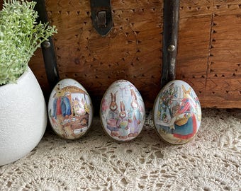 Ciondoli a forma di uovo di latta di ispirazione vintage, portacaramelle a forma di uovo di Pasqua, set di 3 piccole uova di latta, ciondolo a forma di uovo di metallo, decorazioni pasquali, decorazioni per cestini pasquali