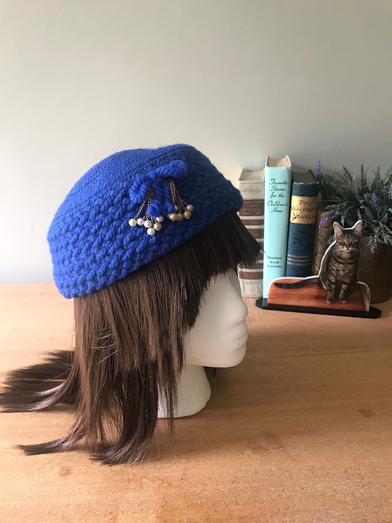 Vintage Pillbox Hat, Everitt Original, Royal blue… - image 1