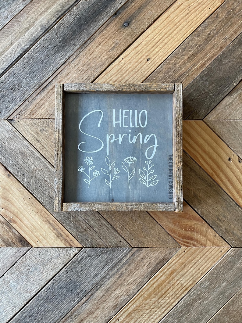 Hello Spring Sign, Wooden Floral Sign, Spring Flower Sign, Farmhouse ...