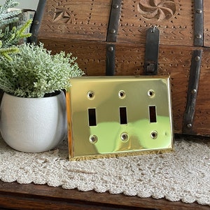 Vintage Brass, Solid Brass Switch Plate, Triple Switch Plate, Baldwin Brass Switch Plate, Vintage Mid Century Brass Cover, Boho Bathroom