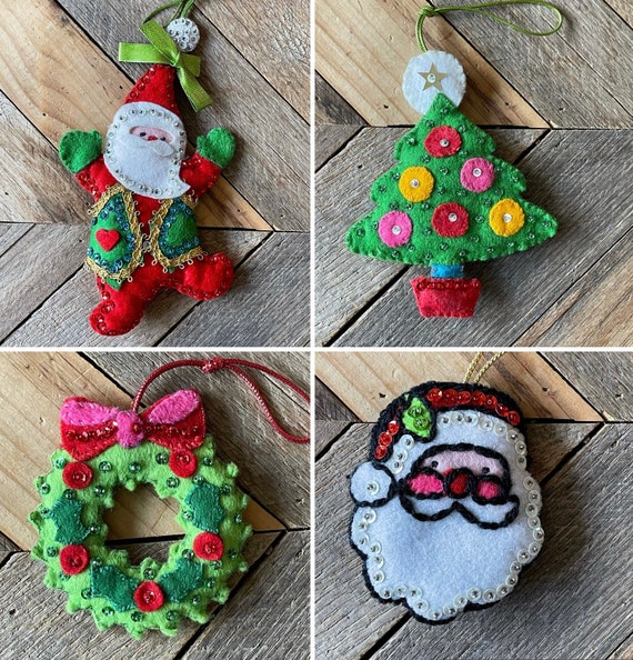 Vintage Felt and Sequin Ornaments, Set of 4 Vintage Felt Vintage Felt and Sequin Ornaments, Set of 4 Vintage Felt