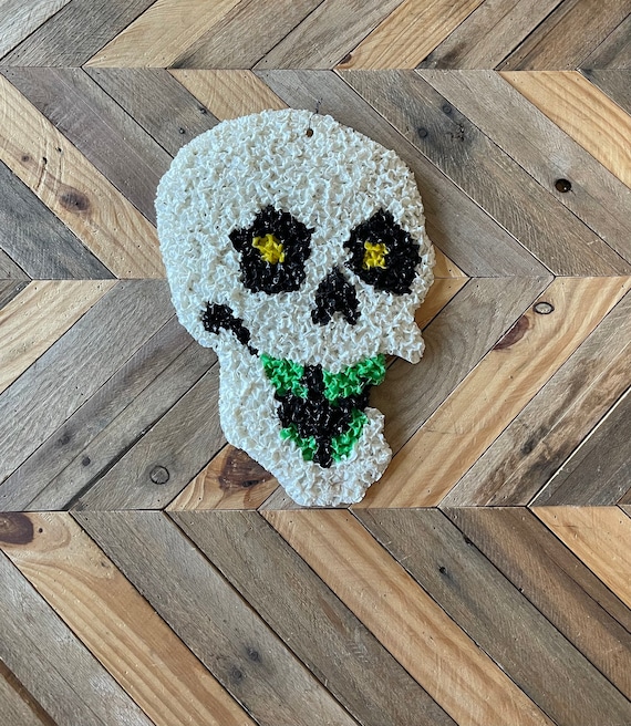 Popcorn Skull, Vintage Halloween Door Decorations, Melted Plastic