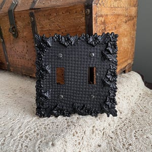 Vintage Black Switch Plate, Double Switch Plate, Vintage Mid Century Black Colored Cover, Boho Bathroom, Gothic Light Switch Cover