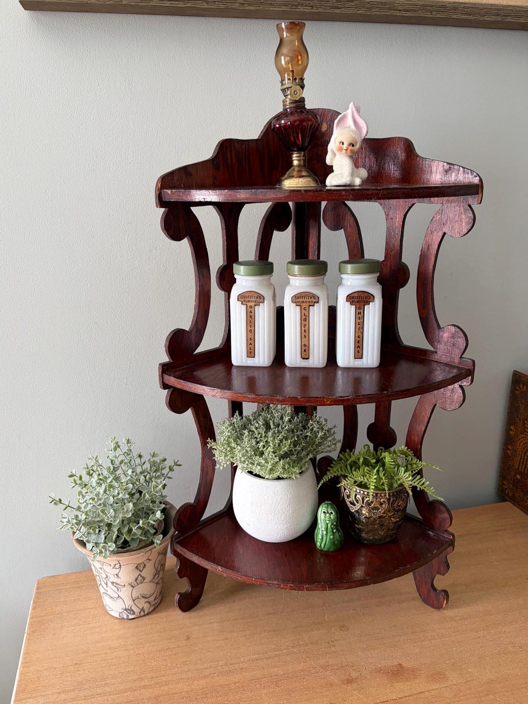 Knack Rack Vintage Wood Corner Shelf, Three Tiered Knick Knack Rack - Etsy