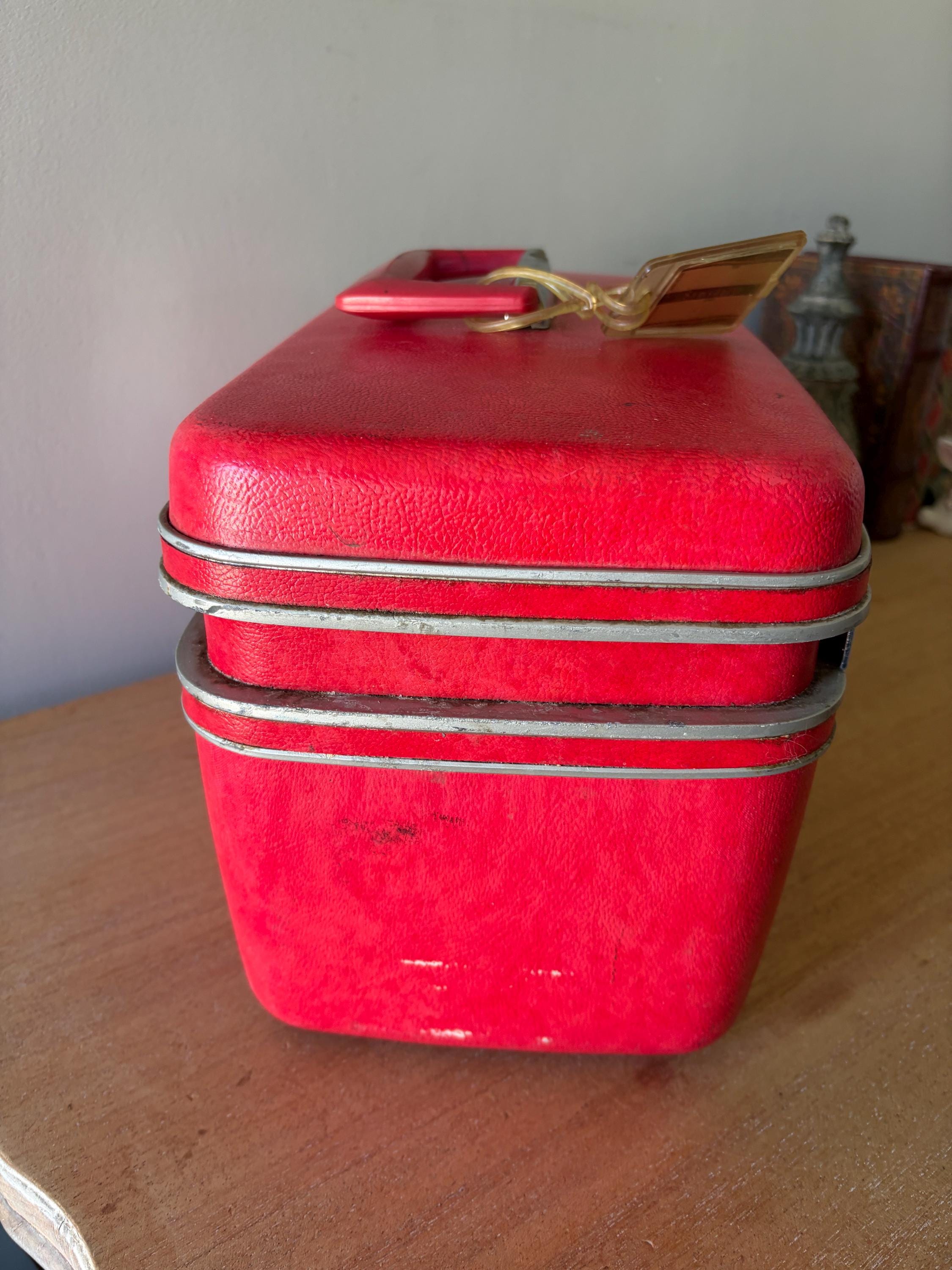 Vintage Samsonite Train Case, Bright Red Travel Luggage, Retro