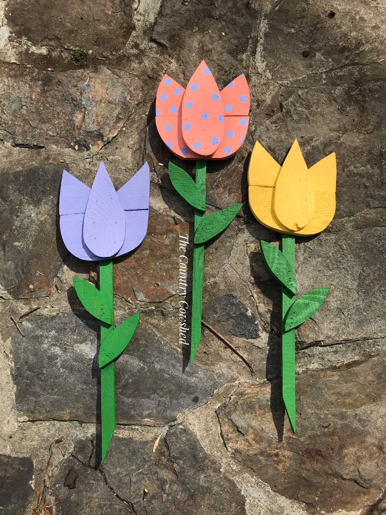Tulip yard stakes spring yard stakes wood stakes spring etsy