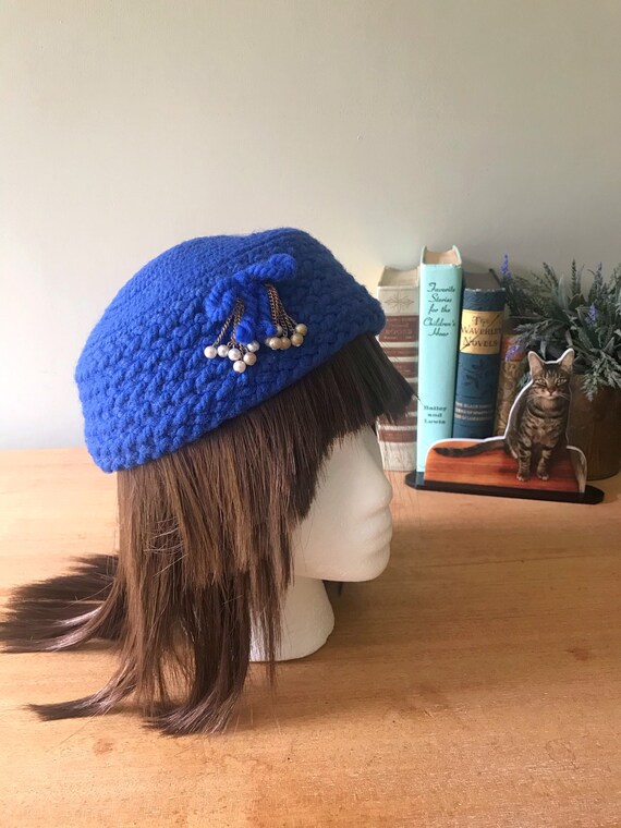 Vintage Pillbox Hat, Everitt Original, Royal blue… - image 5