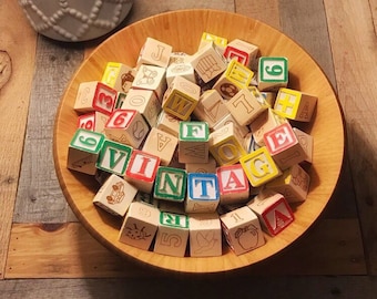 Vintage Blöcke, Holzblöcke, Kinder Vintage Blöcke, Kinderzimmer Dekor, Vintage Holzbuchstaben, Alphabet, Alphabetblöcke, Vintage Spielzeug, 1 1/8"