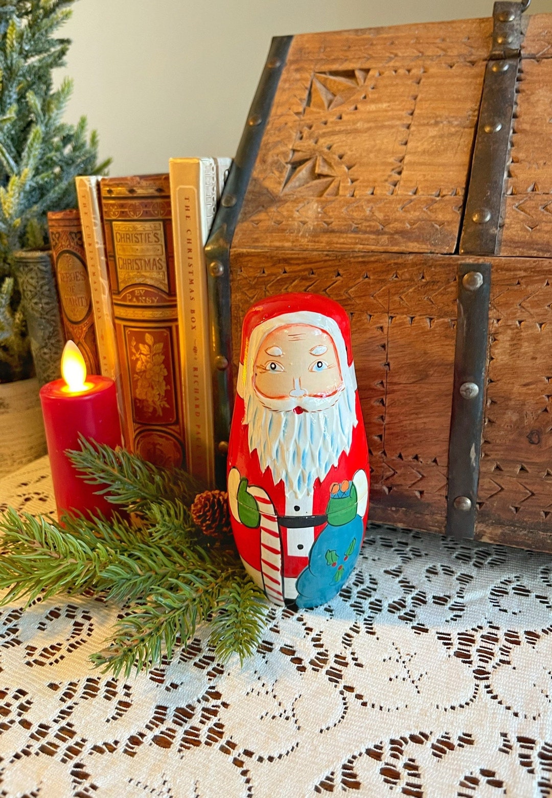 Santa Nesting Doll, Christmas Nesting Dolls, Handpainted Wooden Santa