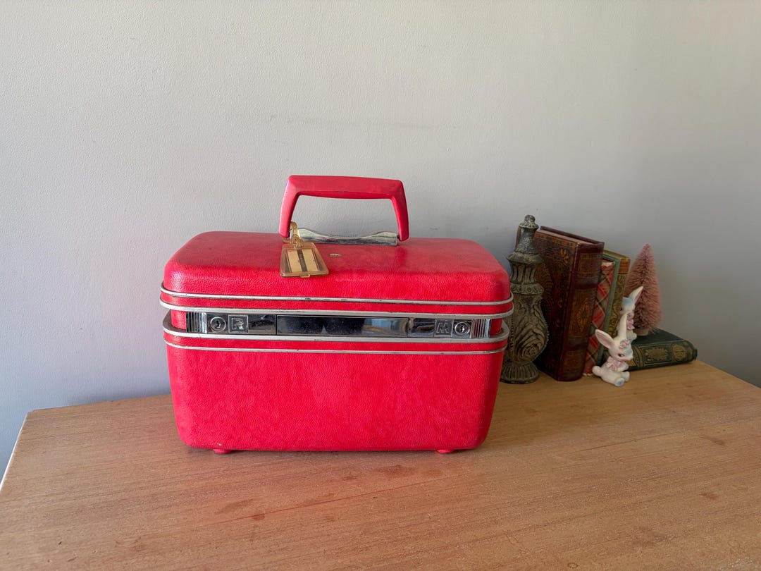 Vintage Samsonite Train Case, Bright Red Travel Luggage, Retro