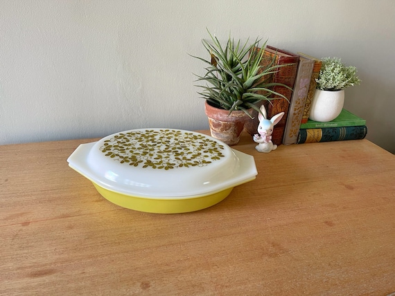 Vintage Pyrex Casserole Dish, Verde Pattern Pyrex, Pyrex Olive