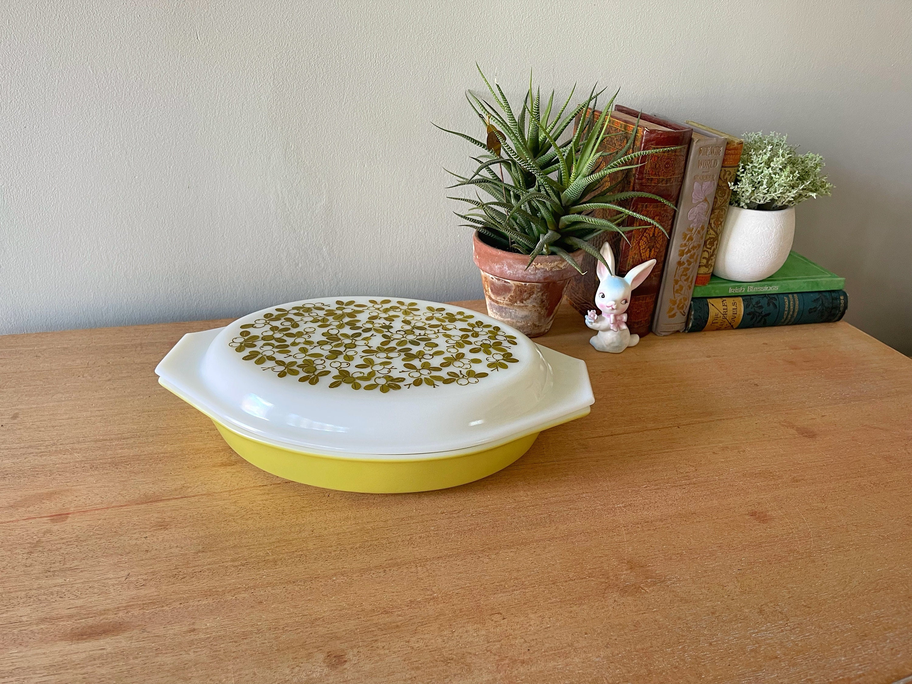 Pyrex Divided Casserole Dish Autumn Floral Verde Made in the USA