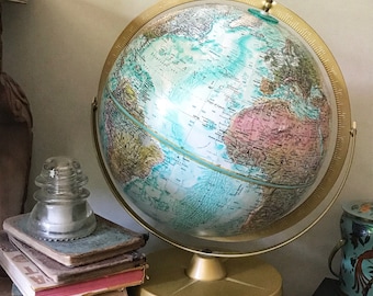 Vintage Blue Globe, Replogle World Ocean Globe, 12 inch Globe | World Globe, School Globe, Industrial Globe, World Classic Globe,