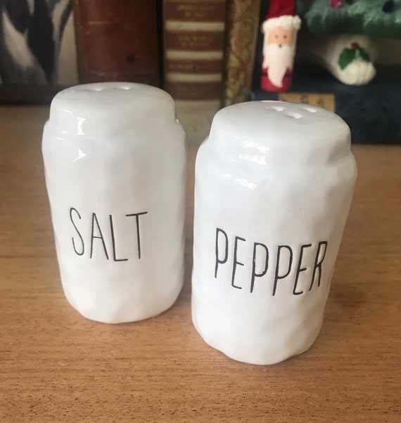 White Ceramic Salt and Pepper Shaker Set, Farmhouse Salt and