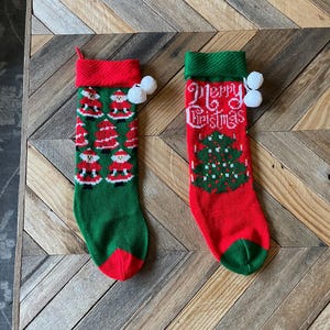 Vintage Knit Christmas Stocking, Vintage Stocking, Santa Stocking, Vintage Christmas Stocking, Christmas Decor, Merry Christmas Stocking