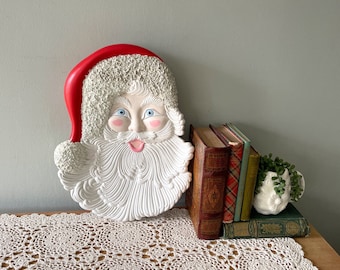 Vintage Santa Plate, Large Santa Wall Hanging, Santa's Cookies Plate, Vintage Santa Platter, Milk and Cookie Plate, Vintage Santa Face