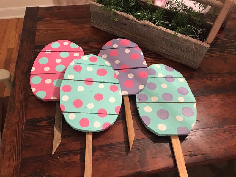 Easter egg yard stakes spring yard stakes wood stakes Etsy