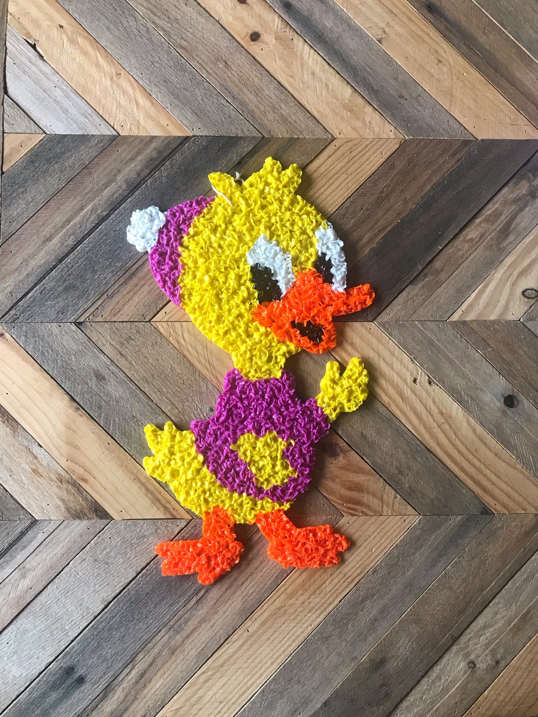 Duck Popcorn Art, Popcorn Duck, Vintage Door Decorations Melted Plastic