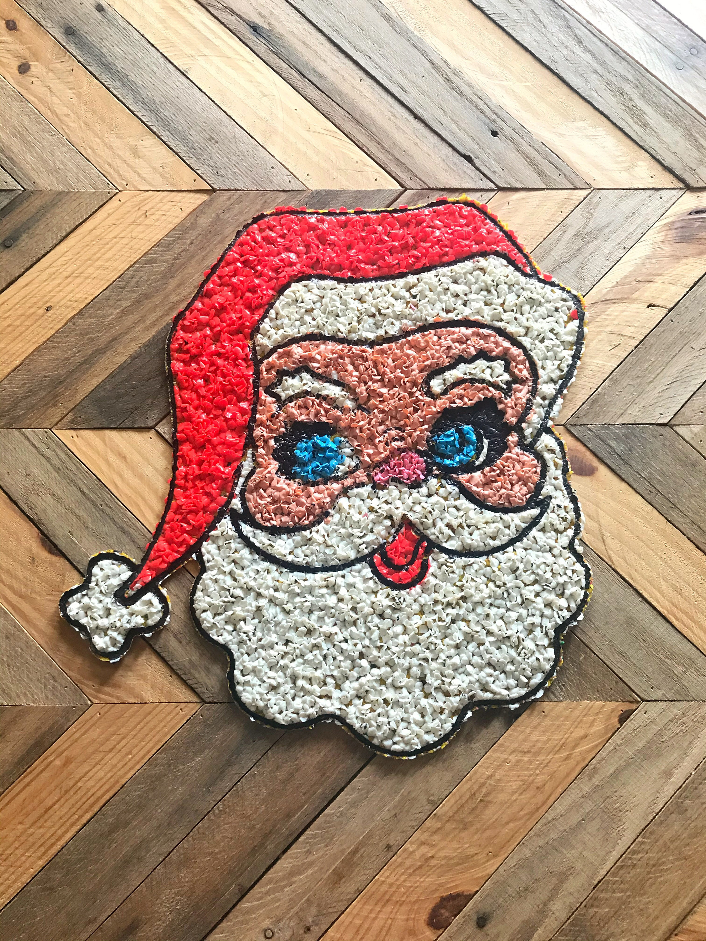 Large Popcorn Santa Face, Vintage Christmas, Door Decoration, Melted Plastic Santa, Unique