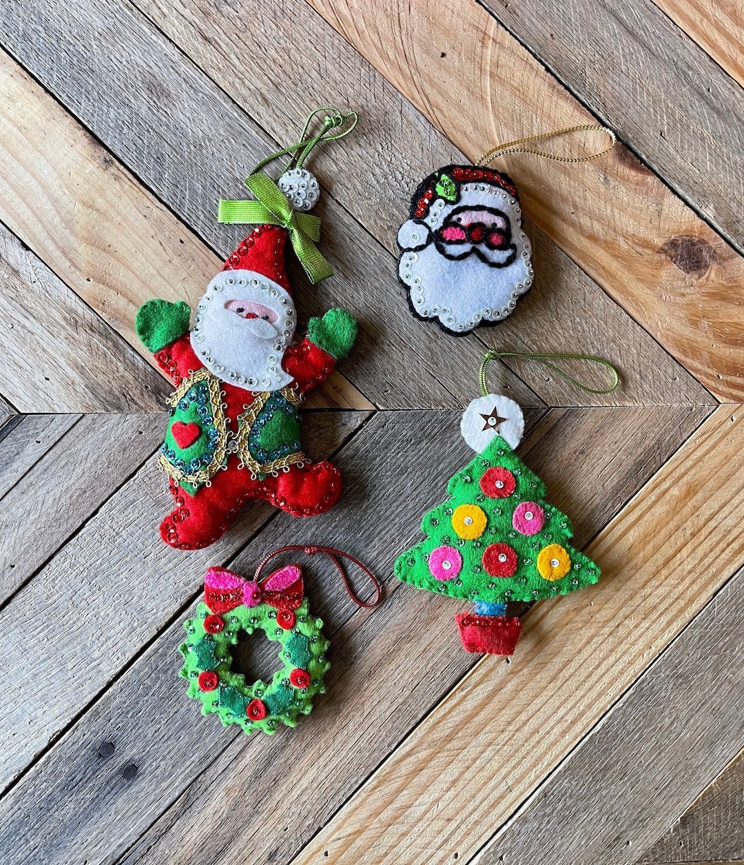 Vintage Felt and Sequin Ornaments, Set of 4 Vintage Felt Ornaments