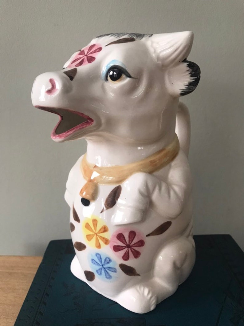 Vintage bull pitcher floral milk pitcher ceramic cow Etsy