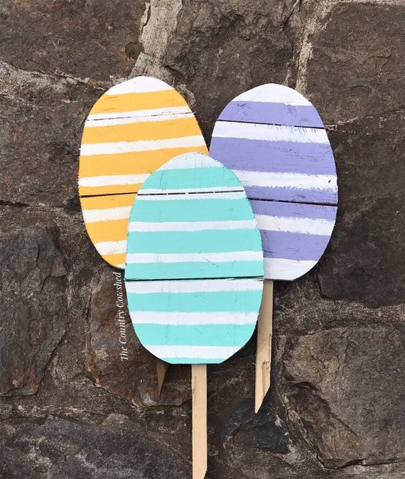Easter Egg Yard Stakes Spring Yard Stakes Wood Stakes Etsy