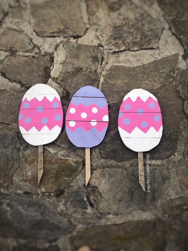 Easter Egg Yard Stakes Spring Yard Stakes Wood Stakes Etsy