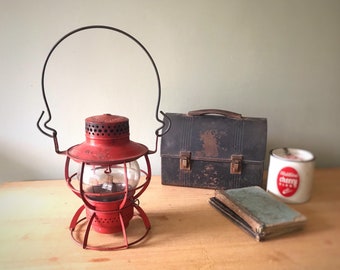 Vintage Dressel Arlington Railroad Lantern With Red Globe, Wab Ry