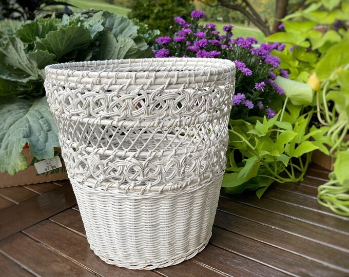 Vintage Trash Can, Vintage Nursery Trash Can, Wicker Trash Can, Wicker