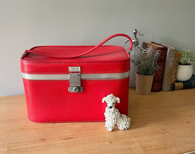 Vintage Red Train Case, Red Travel Case, Retro Vanity Case, Amelia