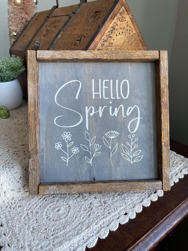 Hello Spring Sign, Wooden Floral Sign, Spring Flower Sign, Farmhouse ...