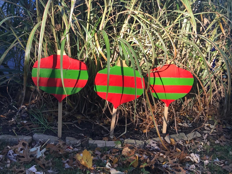 Christmas ornament yard stakes set Reclaimed wood stakes Etsy