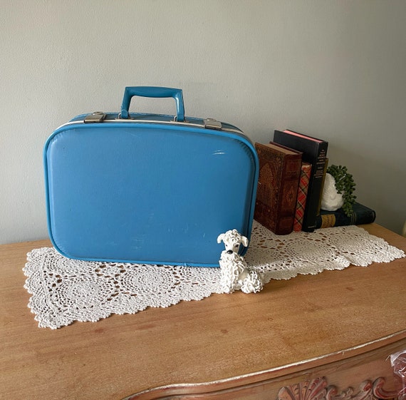 Small Vintage Suitcase, Vintage Blue Suitcase, Vin