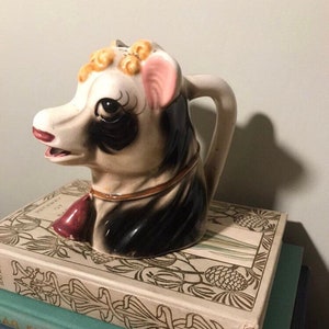Vintage White Cow Creamer Large Ceramic Creamer Farmhouse Kitchen Cow Collectible Cow Decor Country Kitchen 50s Kitchen Decor