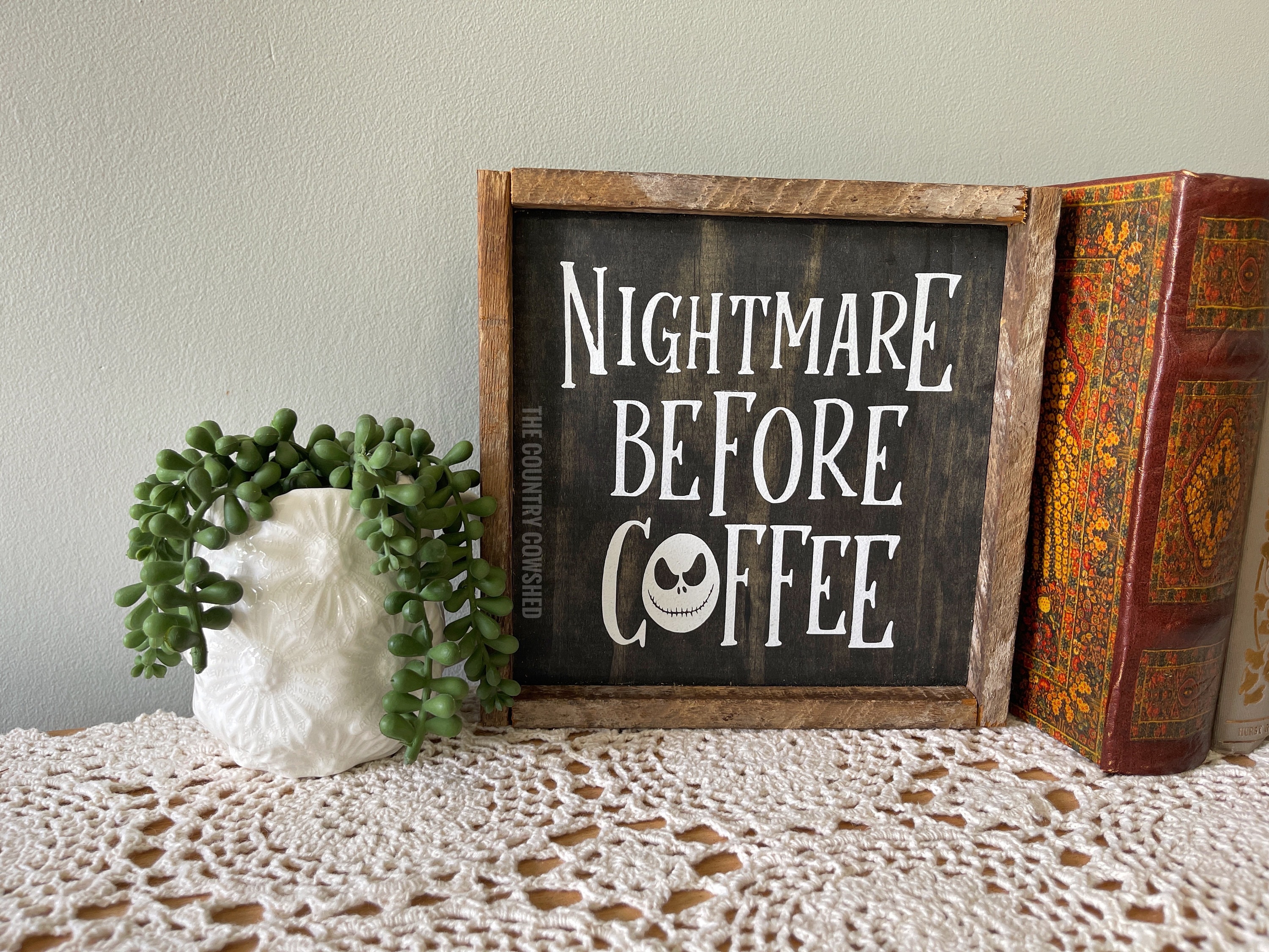 Halloween Mourning Coffee Wooden Sign - 8x5 Inch, Gothic Black & White Decor For Coffee Bar