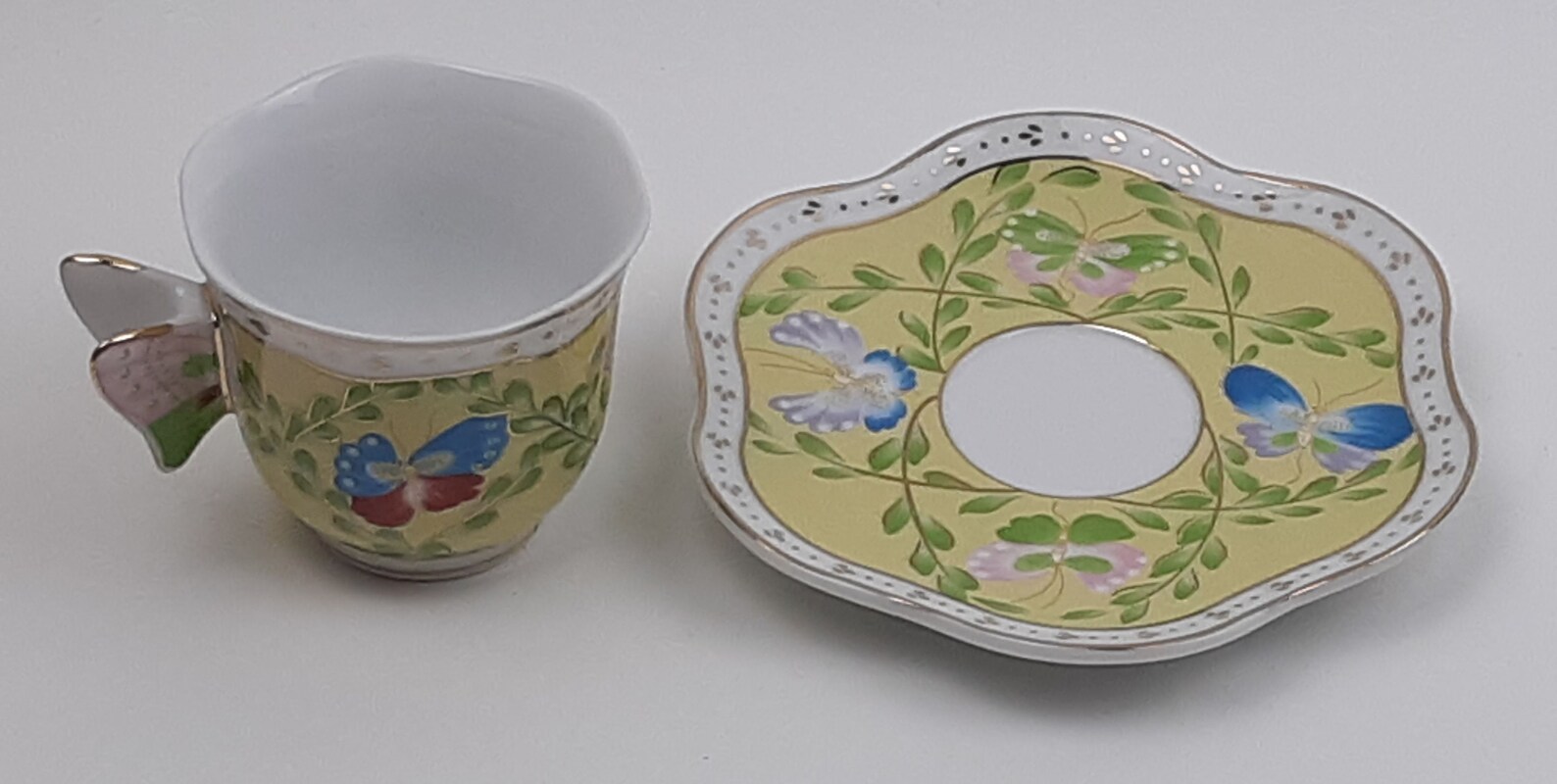 Baum Brothers China, butterfly Collection One 1 Demitasse Cup & Saucer
