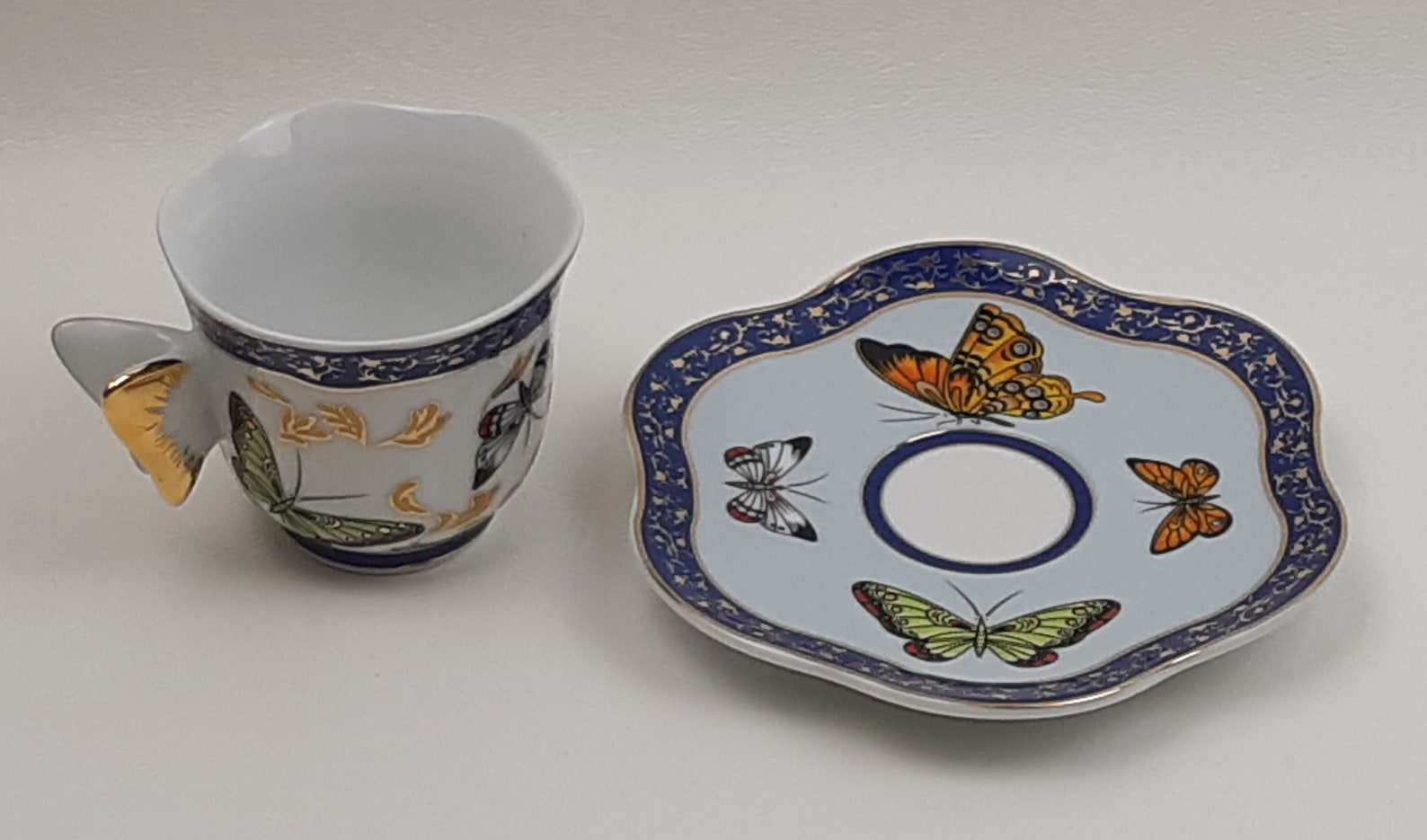Baum Brothers China, butterfly Collection One 1 Demitasse Cup & Saucer