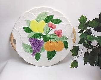Raised Embossed Fruit - One (1) Handled Cake Plate
