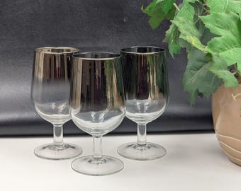 Dorothy Thorpe Style, "Ombre Silver Fade Lusterware" - Three (3) Wine Glasses or Water Goblets