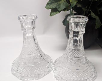 Anna Hutte, "Floral Cut, Lead Crystal" - Two (2) Reversible Candle Holders