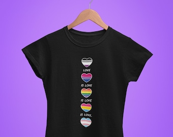 LGBT Love is Love Shirt LGBTQ Shirt Ladies Fit: Pride shirt for women men, lgbt pride t-shirt, lesbian gay bi asexual trans pansexual pride