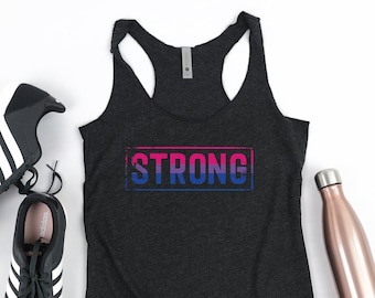 Bisexual Pride Tank Top - Bi Pride Tank for Women Distressed STRONG Workout Shirt
