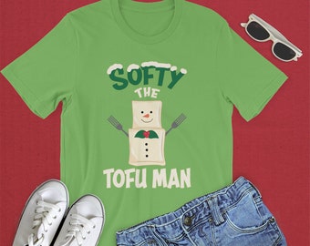 Vegan Christmas Shirt Softy the Tofu Man for Vegans & Vegetarians : Vfunny tofu lover tshirt, Christmas parody shirt, vegan christmas gift