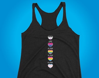 LGBT Love is Love Shirt LGBTQ Tank Top: Pride tank for women, lgbt pride shirt, lesbian gay bi asexual trans pansexual pride racerback tank
