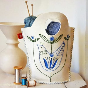 Decorative Felt Bag with Embroidered Bird Digital Pattern.
